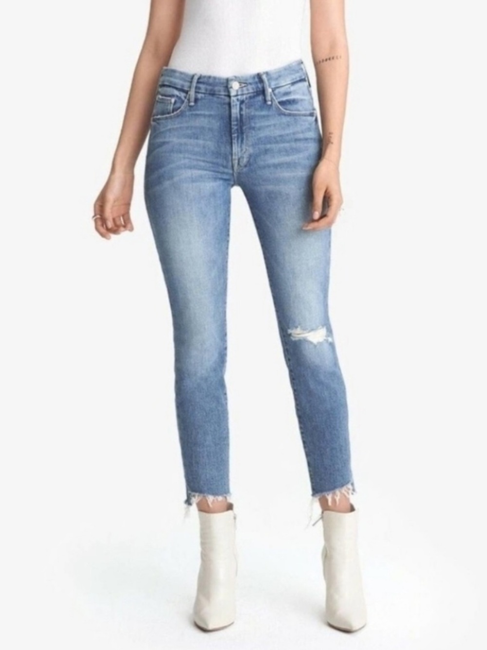 MOTHER The Looker Ankle Step Fray Exposed Secret Sister Light Wash Women Size 29